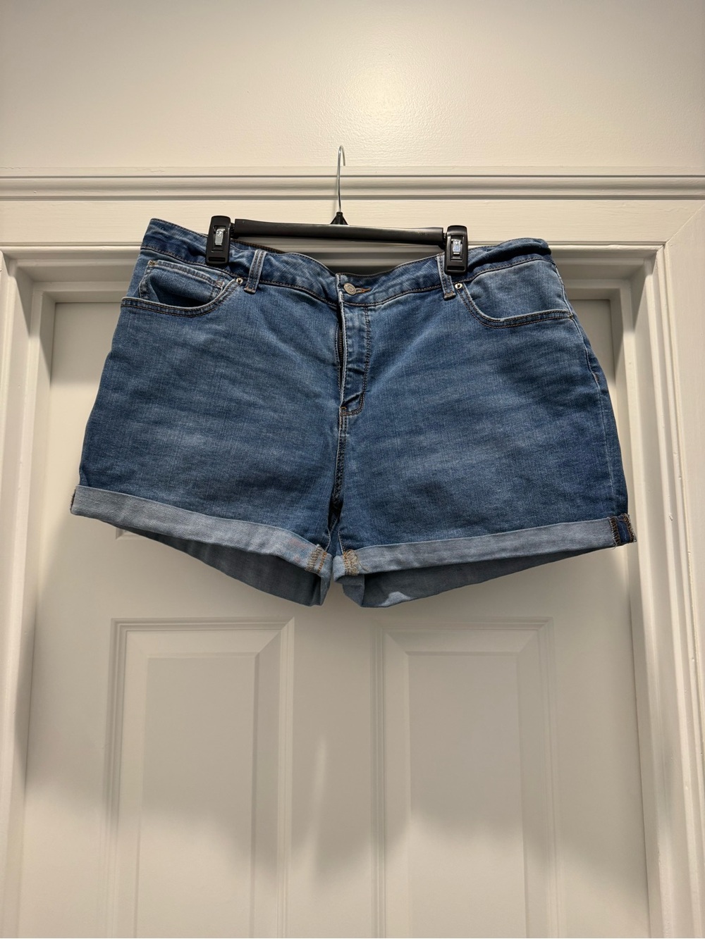 Time and Tru Women's Rolled-Hem Denim Shorts in Blue